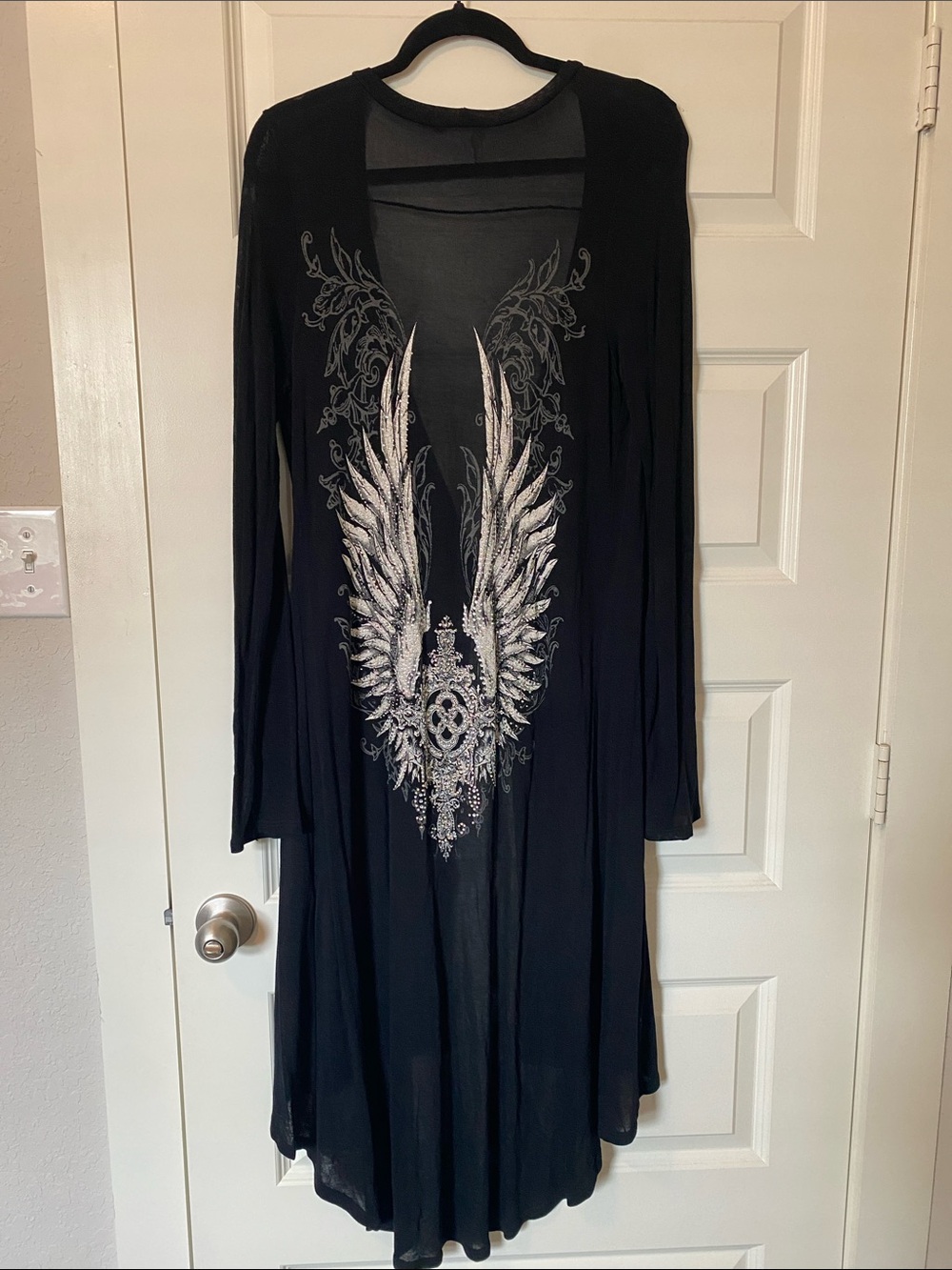 Y2K RARE Vocal Black Long Open Cardigan with Silver Embellished Design